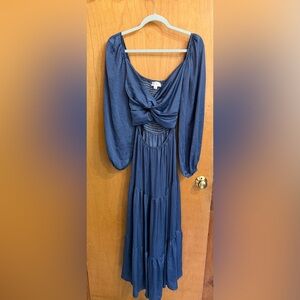 Navy Long Sleeve Twist-Front Maxi Dress